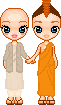 The contest was for nuns and monks in 'traditional cassock'. I couldn't resist doing monks
 				from other traditions, so here is a Buddist nun and monk.
